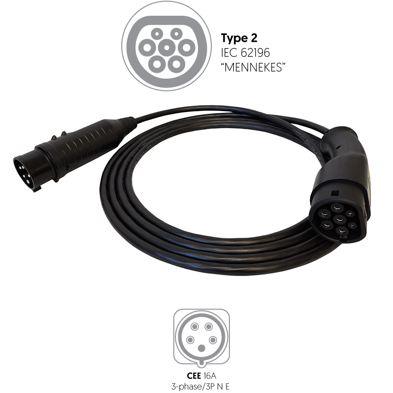 Portable charger for electric vehicles CCE 16A 3-Phases (3P N E) / Type 2 IEC 62196