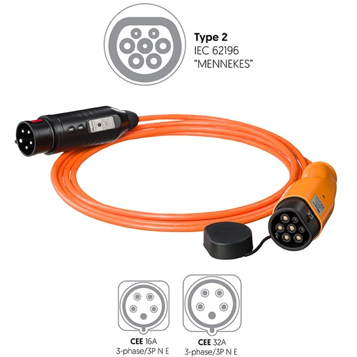 Nešiojamas elektromobilių įkroviklis CCE 16A 3-Phases (3P N E) / Type 2 IEC 62196